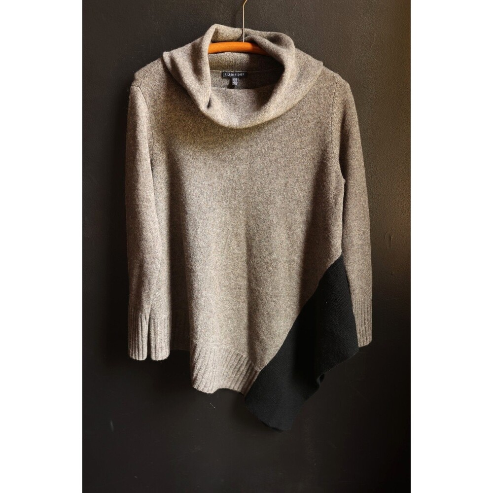 Eileen Fisher Cowl Neck Asymmetrical Yak Merino Wool Sweater Lagenlook Small
